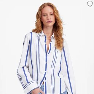 Madewell White and Blue Striped Button-Down Shirt
